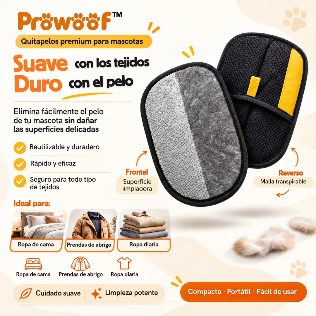 PROWOOF™ UNA PASADA Y PELOS FUERA. GUANTE ELECTROESTÁTICO PARA PERROS Y GATOS.